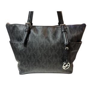 Michael Kors Jet Set Black Signature Tote w/Silver Hardware